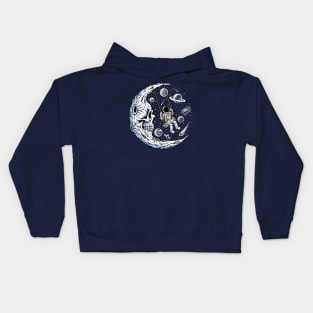 astronaut playing swing skull moon Kids Hoodie